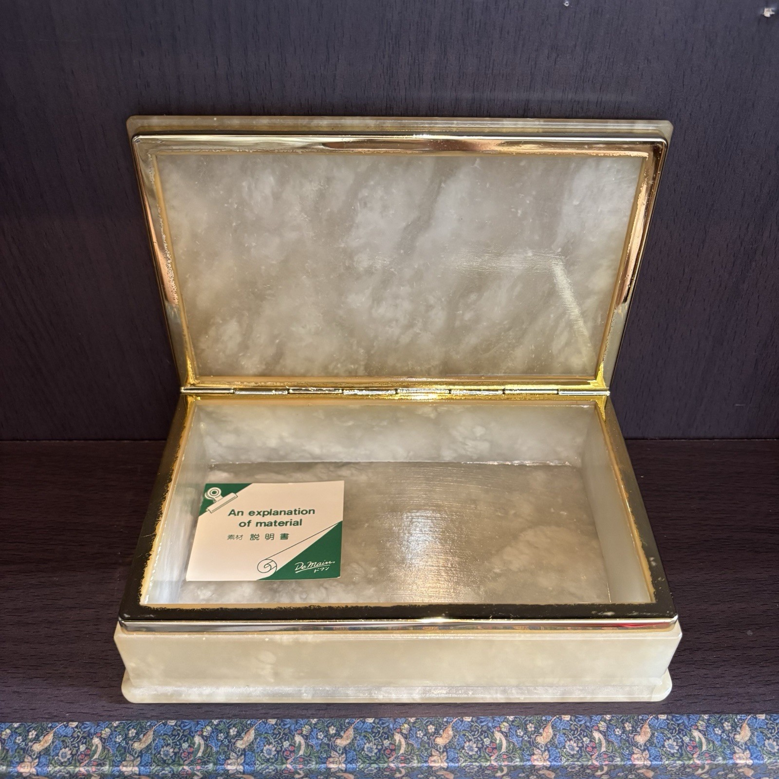 Vintage Italian Genuine Alabaster Jewelry Box Rose Marble Stone Italy