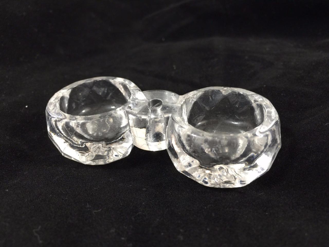 Antique Glass Twin Double Open Salt Honeycomb European Crystal Vtg 3