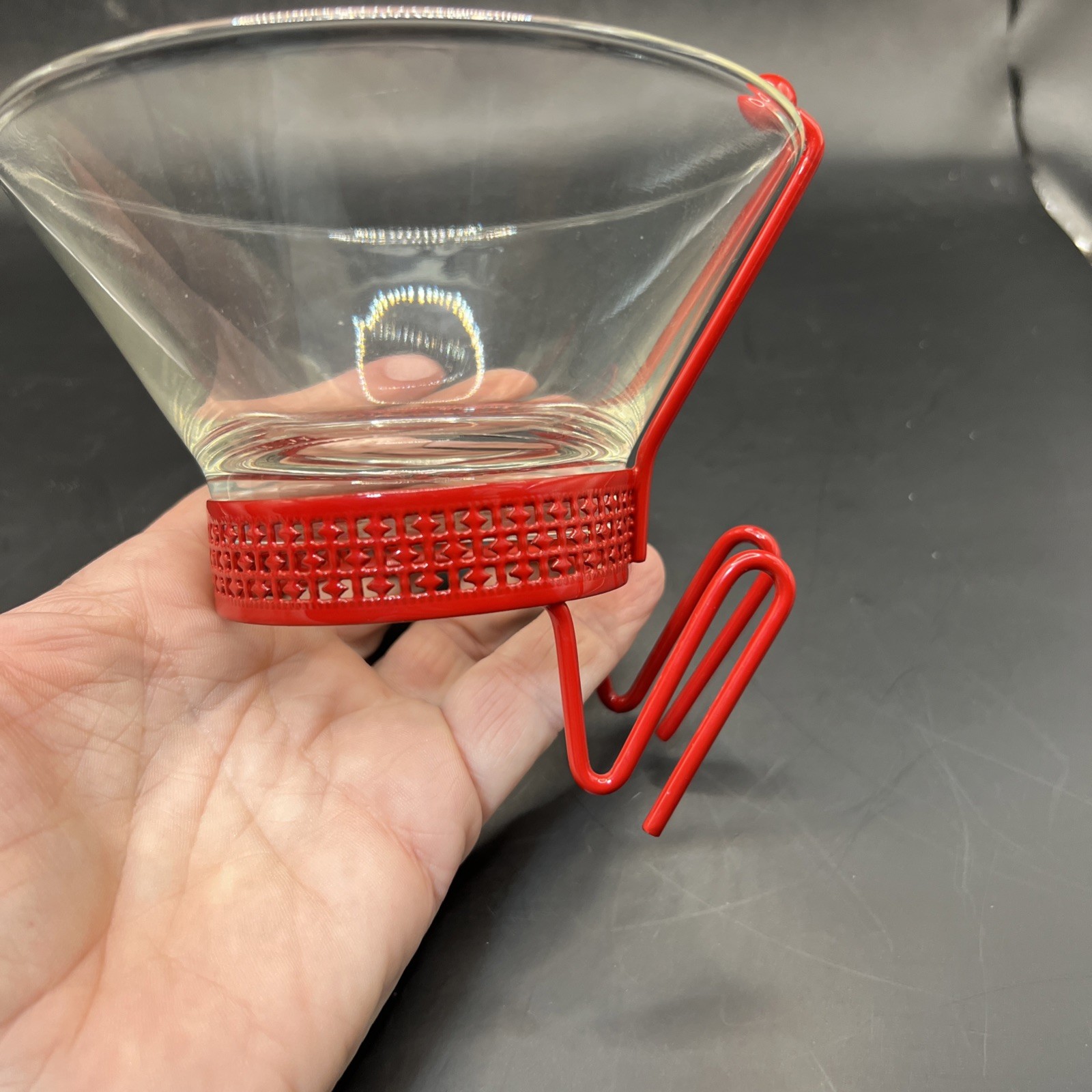 Vintage Dip Bowl With Metal Bracket (red)