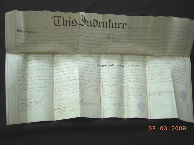 1856 antique VELLUM DEED John Simon phila pa Sarah Reeve single woman Seal Stamp