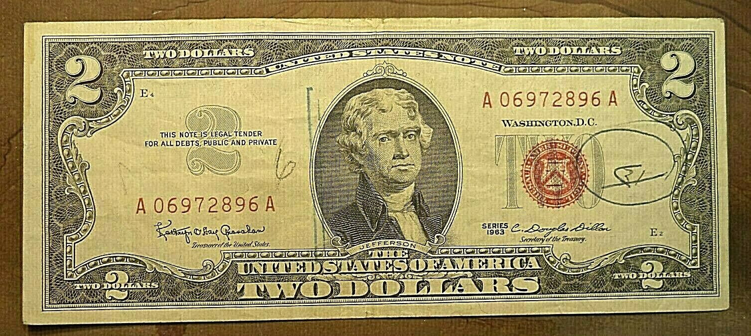 rare US $2 bill bank note 1963 hand autographed Barak Obama XF