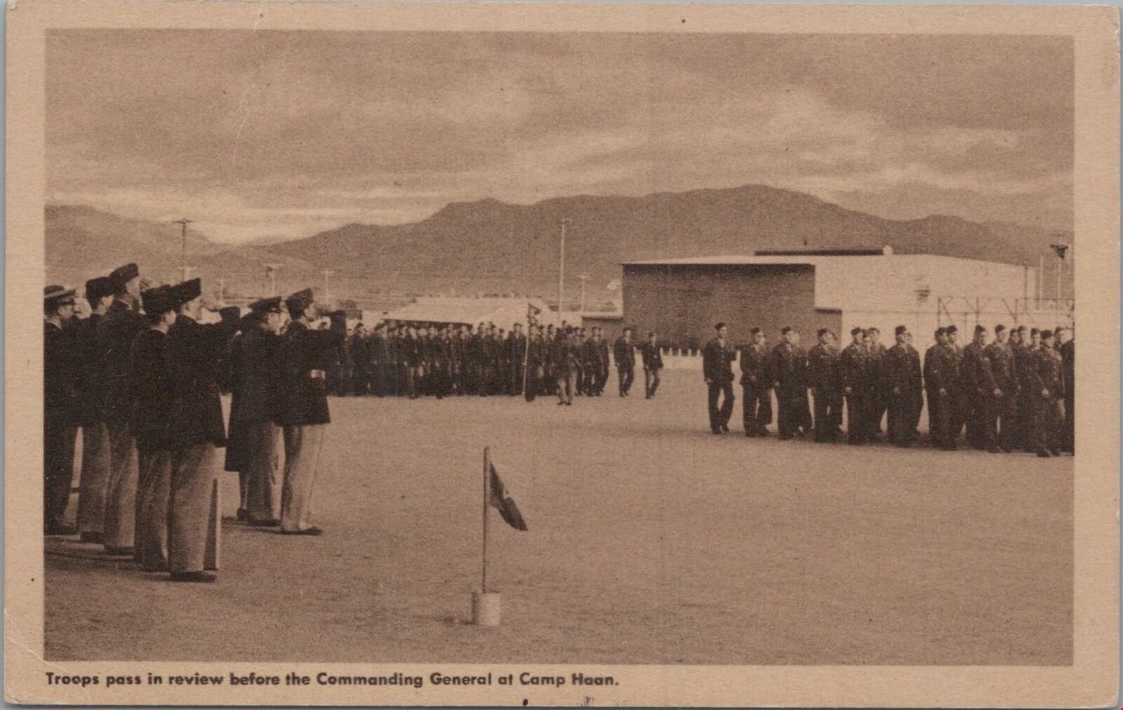 Postcard Military Troops Review Commanding General Camp Haan CA 