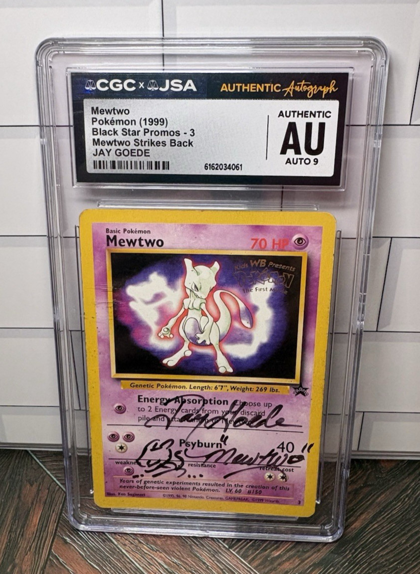 1999 Mewtwo Signed & Sketch Jay Goede Card CGC & JSA Authenticated Auto Grade 9