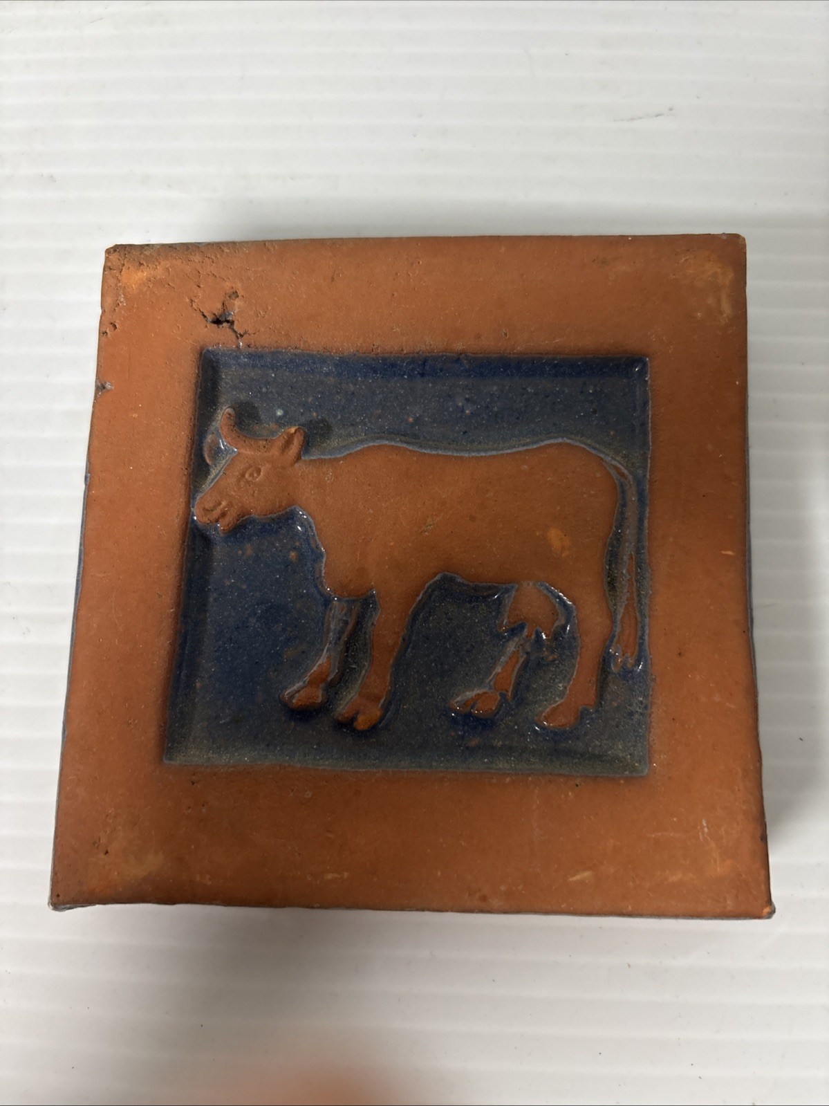 Mercer Tile Works Moravian 4” Cow Tile Pottery 1988 Doylestown Pa Handmade