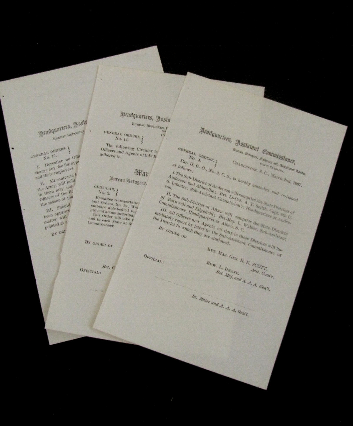 CIVIL WAR SOUTH CAROLINA FREEDMEN\'S BUREAU ORDERS CHARLESTON
