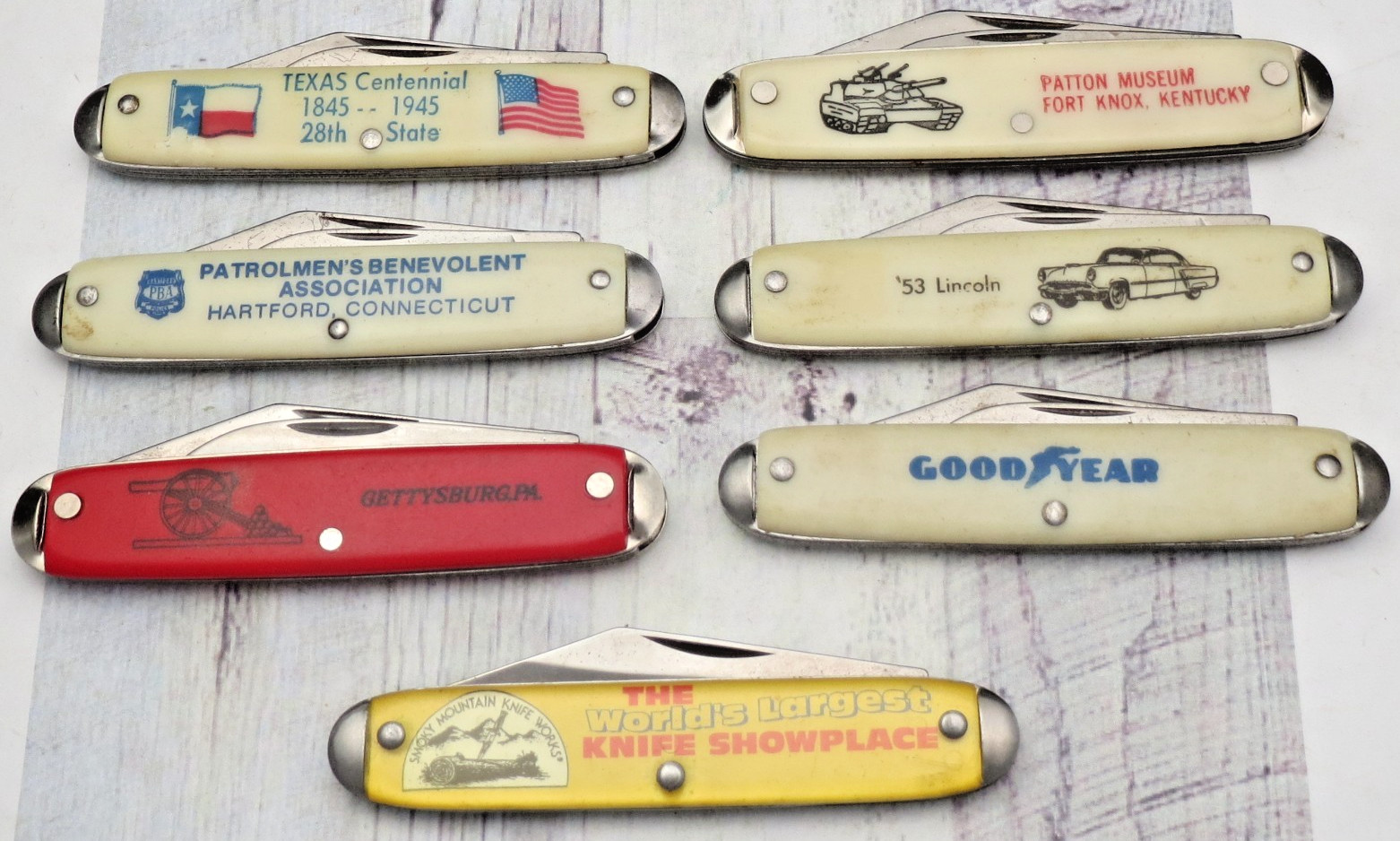 Vintage 1970\'s Era USA Made Advertising Pocket Knives  - Lot of Seven Knives
