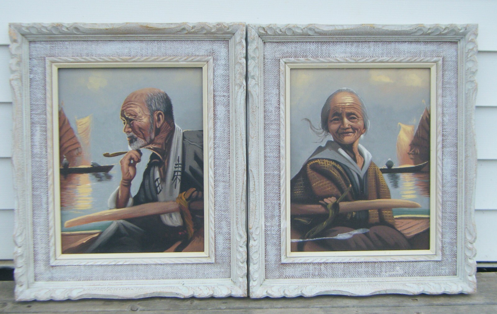 Two Vintage Matching Framed Pair of Japanese lithograph Prints