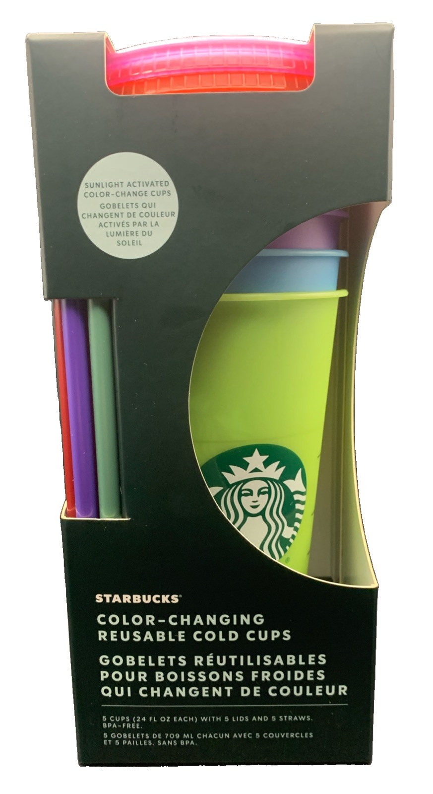 New NOS Starbucks 2022 Sunlight Activated 24 Oz Color Changing Cups Lot of 5