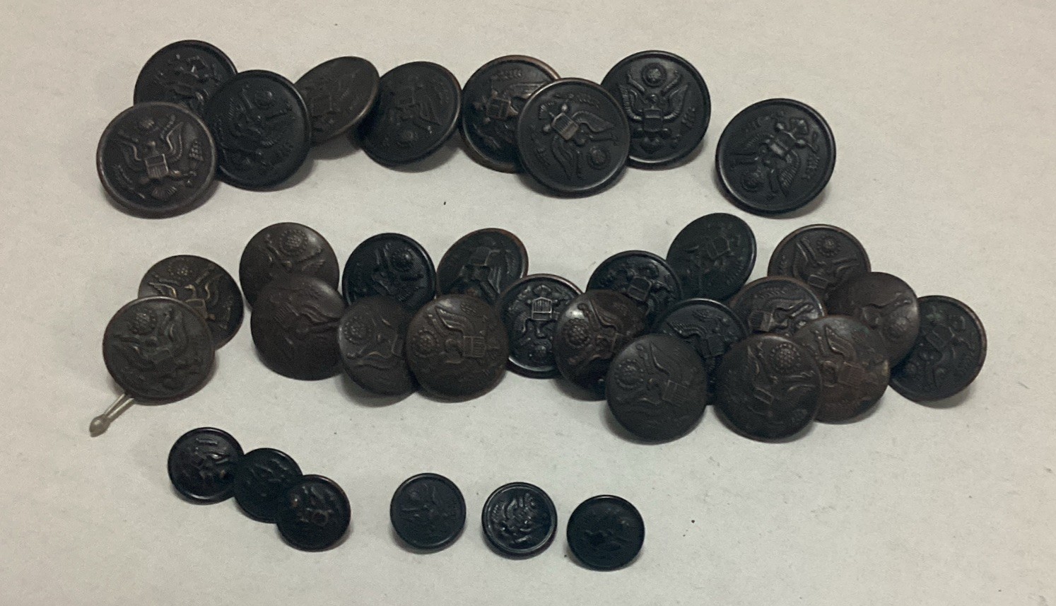 Lot Of Thirty-Five (35) WWI - WW2 U.S. Army Military Buttons Scovill Kenyon Co.