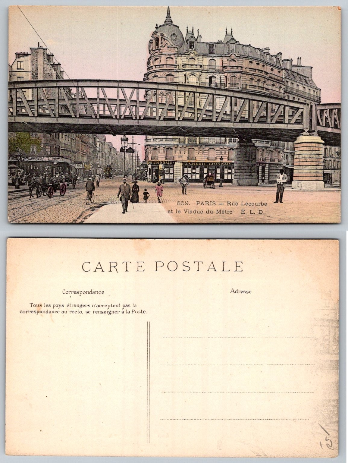 Paris Rue Lecourbe Metro Viaduct E. L. D. French Postcard Early 1900s