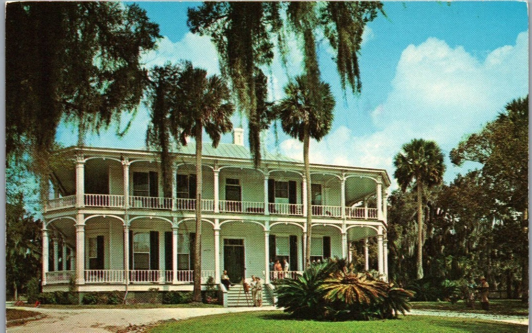 DeBary Mansion Florida Wraparound Porch Home Palm Trees Postcard