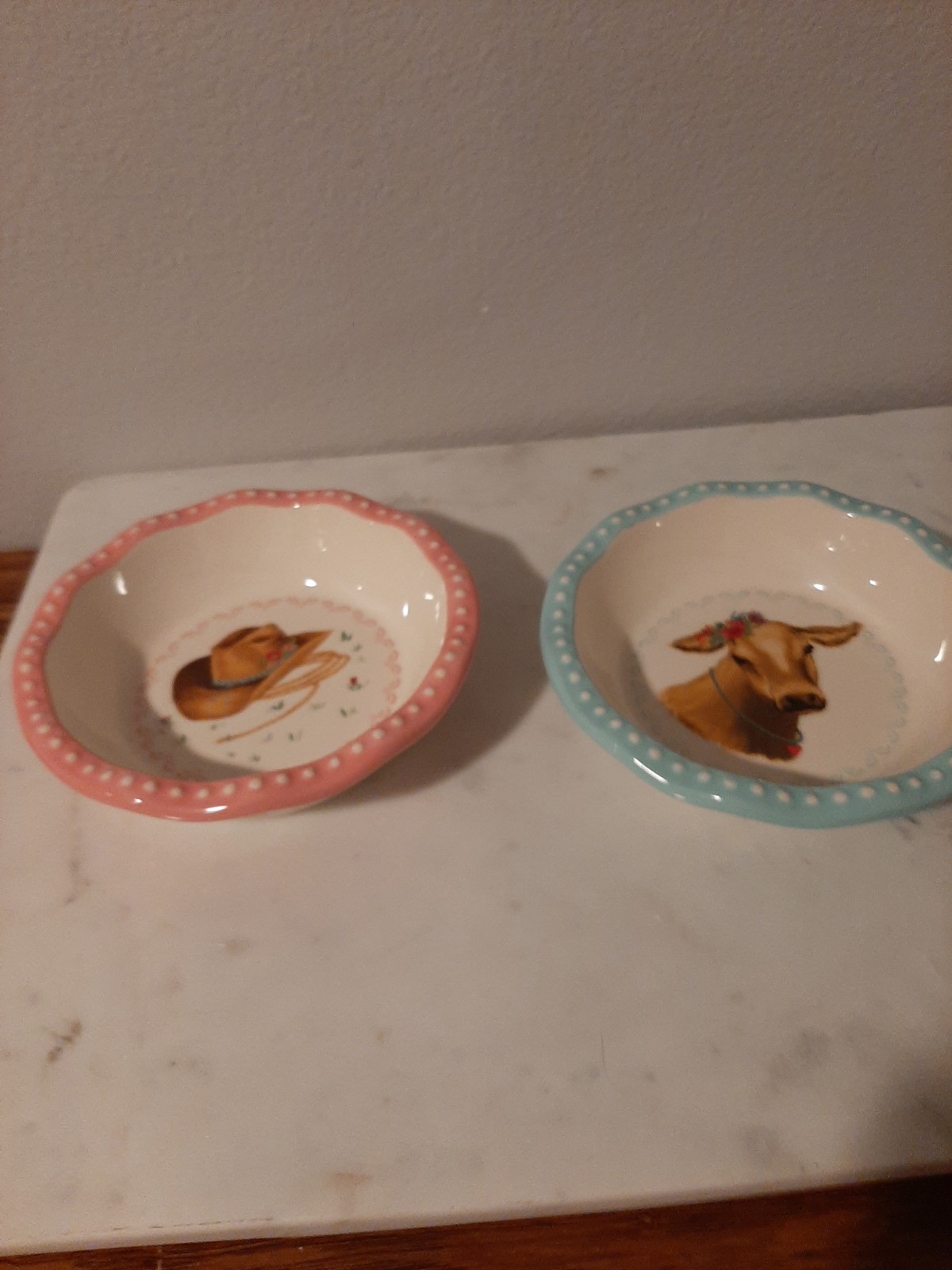 Pioneer Woman Sweet Romance Mini Pie Pans 2Pk Gingham Blue Pink Ceramic 4.75\