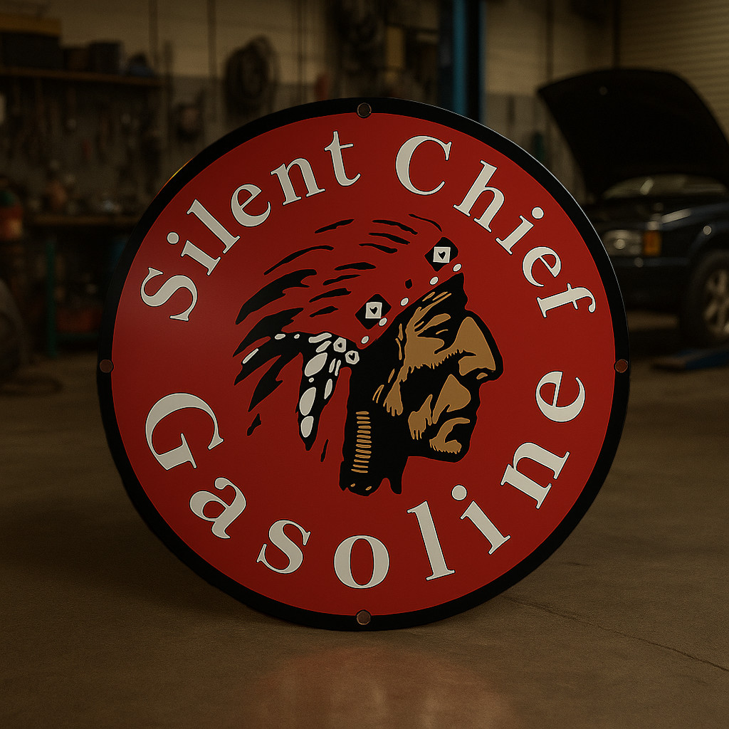 Sılıent CHIEF GASOLINE  Vintage Round Heavy Metal Sign XL - 19.7