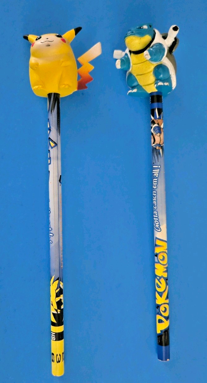 Vintage 1999 Nintendo Pokemon Pencils & Toppers. Pikachu & Blastoise. Vintage 1999 Nintendo Pokemon Pencils & Toppers. Pikachu & Blastoise.