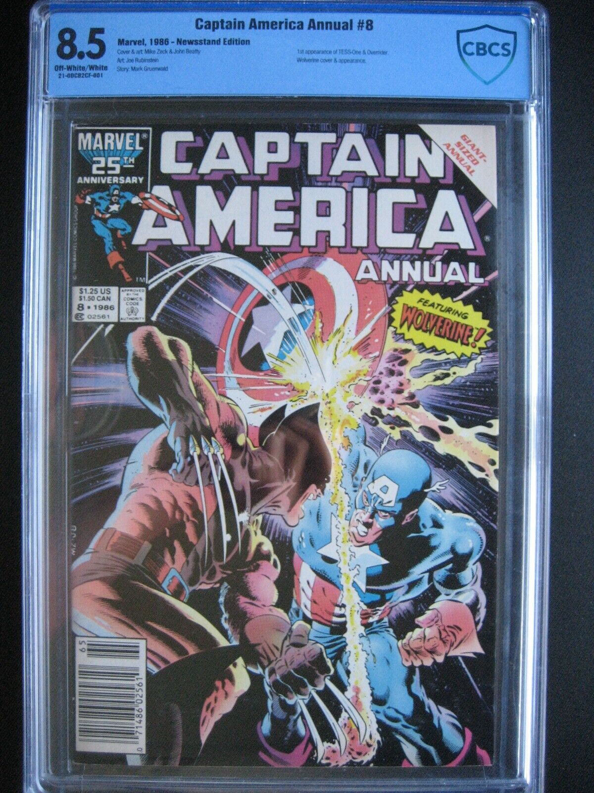 Captain America Annual #8 Newsstand CBCS 8.5 1st app TESS One & Overrider