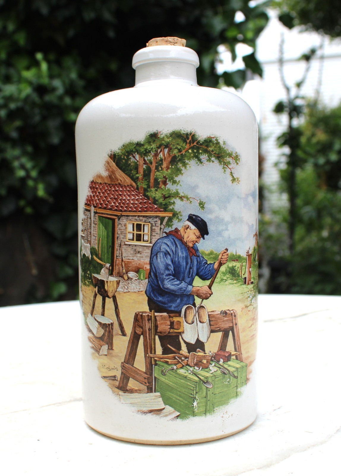 Vintage Wine Bottle MKM Germany Ceramic Signed Pottery 0.7 Liter