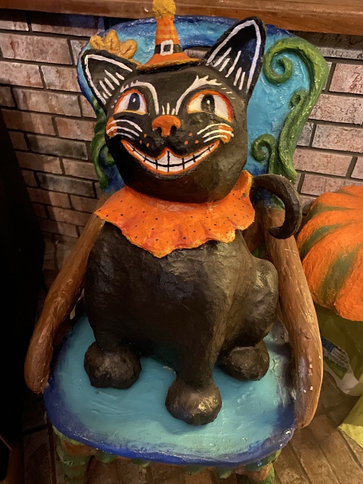 Vintage Inspired Halloween Folk Art Paper Mache Black Cat 22’ tall signed