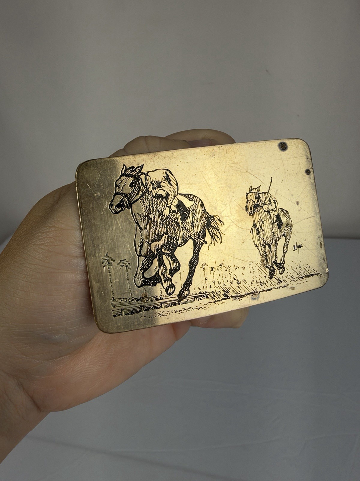 Vintage Ampersand Brass Cowboy Horse Western Belt Buckle