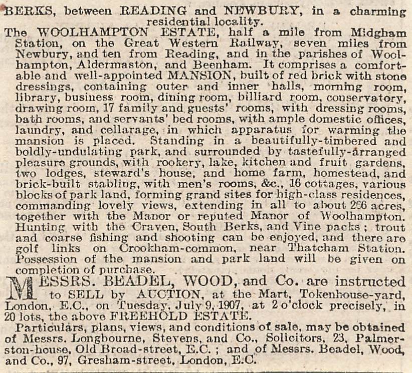 1907 The Woolhampton House Estate In Berkshire For Sale Now Elstree School