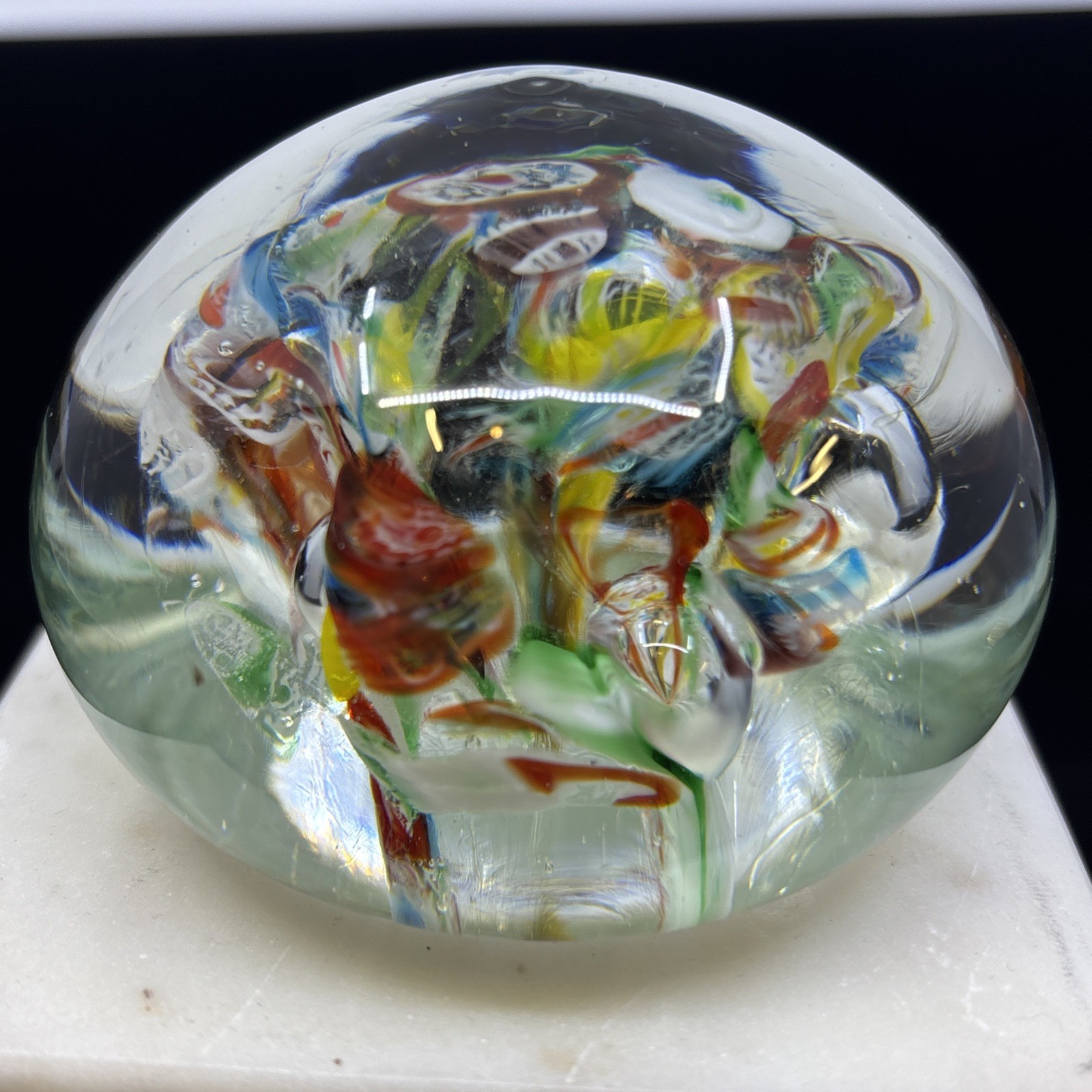 Vintage Millefiori Ribbon Murano Style Art Glass Paperweight 3”x 2.25” Vintage Millefiori Ribbon Murano Style Art Glass Paperweight 3”x 2.25”