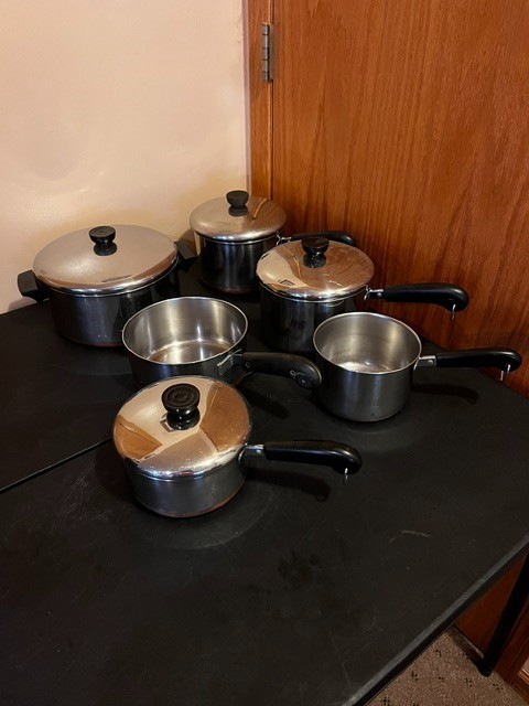 Vintage Revere Ware Copper Bottom 10 Piece Cookware Set Pots Pans Lids