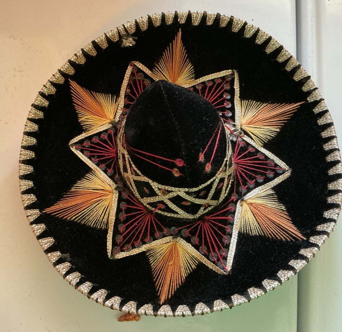 Vintage 1973 Mariachi Sombrero black Velvet silver  Trim Mexican 9” hat charro