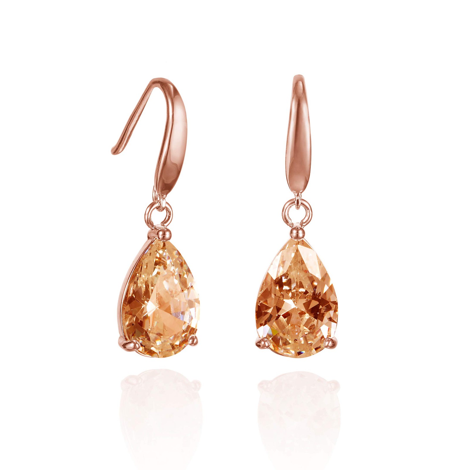 Namana Rose Gold Drop Earrings Champagne Pink Pear-Shaped Dangle Light Pink