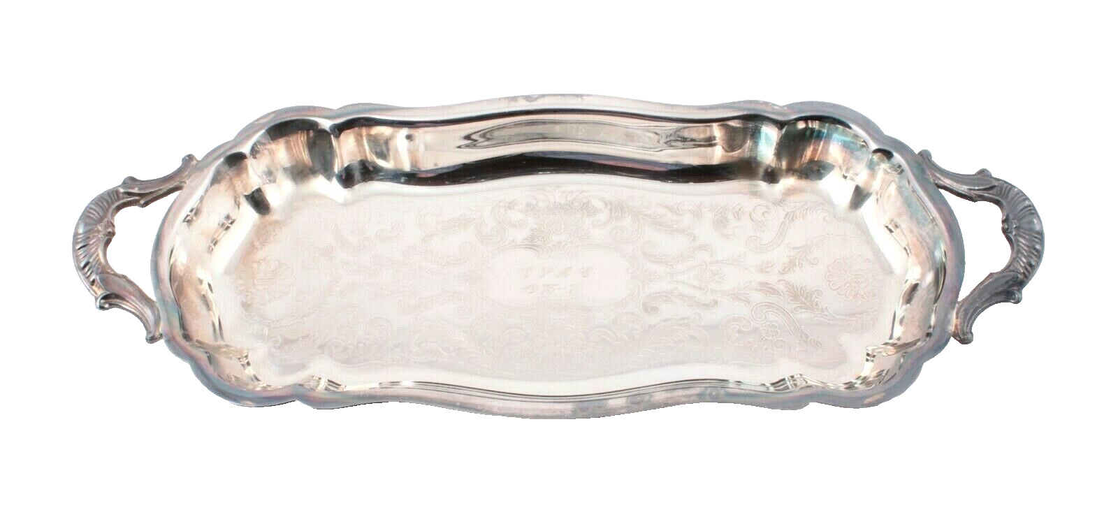 Silverplate Footed Tray With Engraving 13 X 6 Inches Bread or Rolls