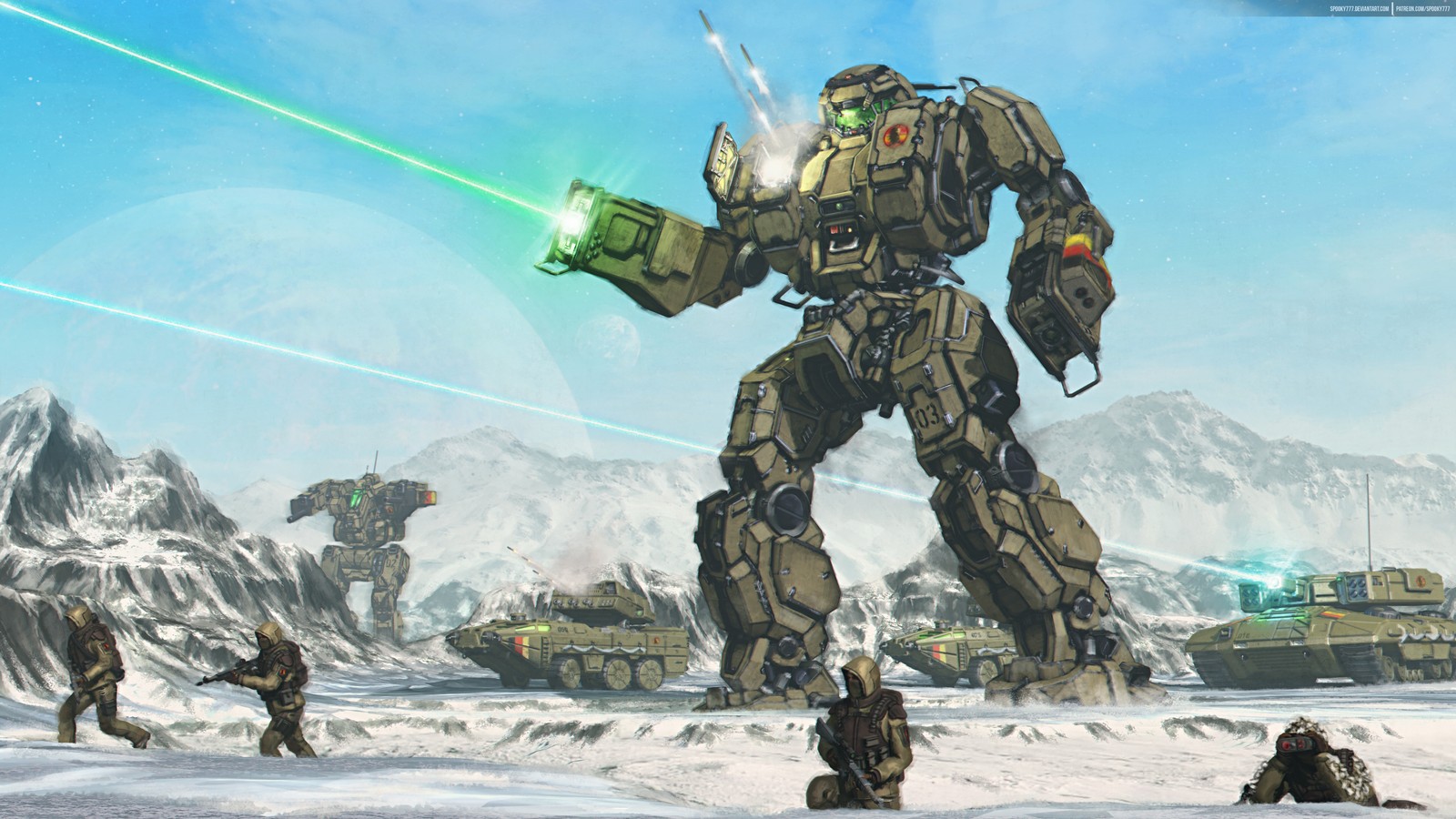 Battletech science fiction mech suits tank soldier digital art 11x17 Poster