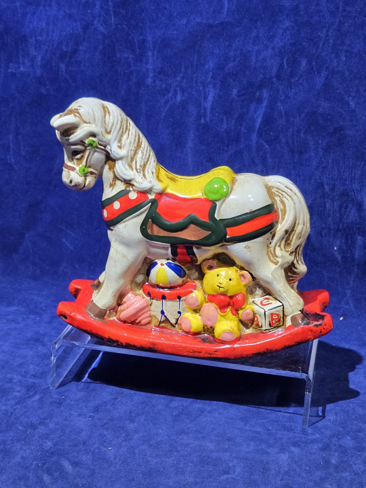 Vtg 1981 Enesco Ceramic Rocking Horse Toy Coin Bank Teddy Bear Made In Taiwan Vtg 1981 Enesco Ceramic Rocking Horse Toy Coin Bank Teddy Bear Made In Taiwan