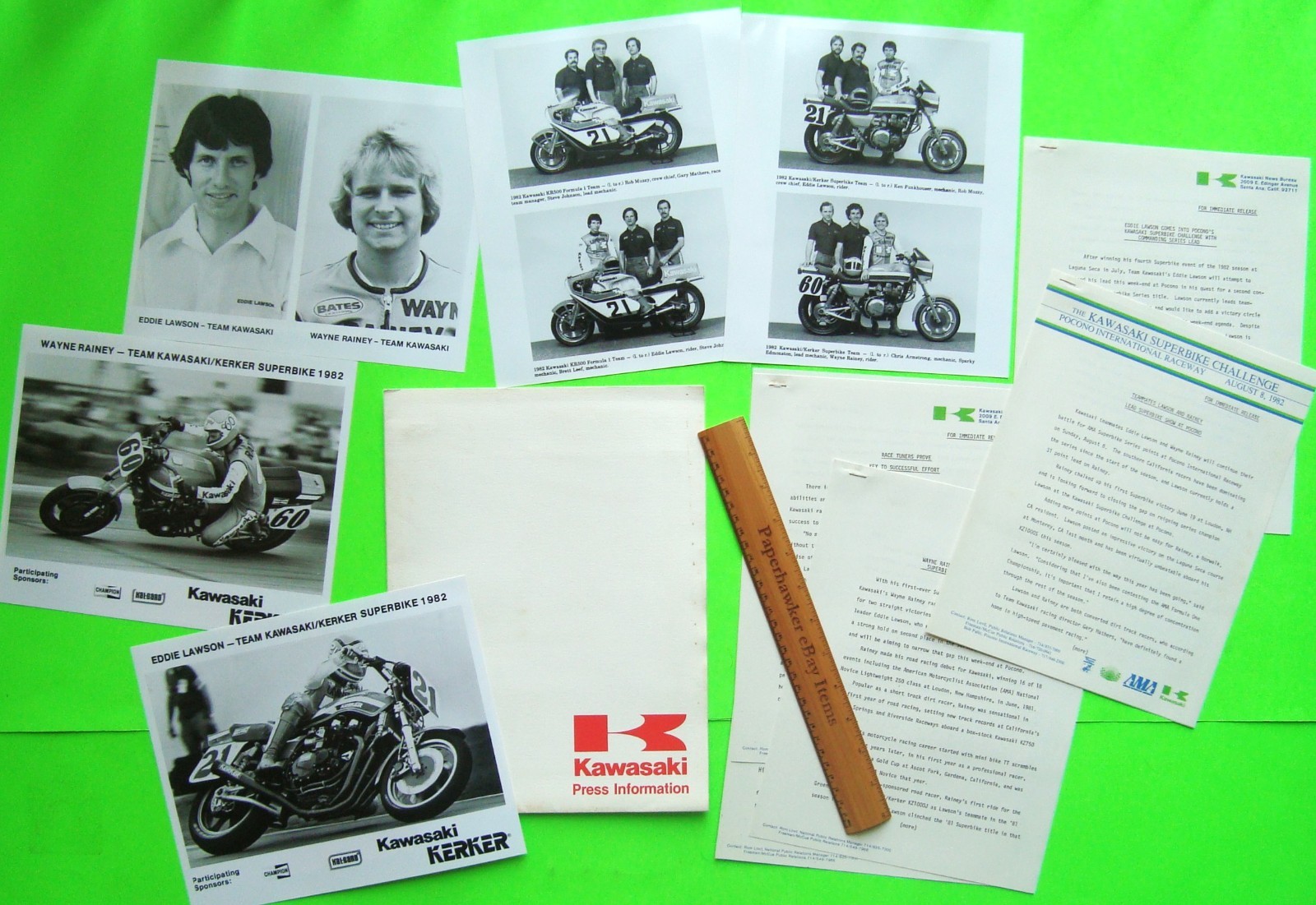 1982 KAWASAKI SUPERBIKE RACE PRESS KIT Brochure EDDIE LAWSON Wayne Rainey PHOTOS