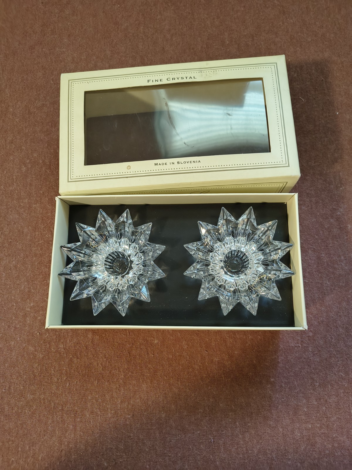 Beautiful Bella Fine Crystal Lux Candle Holders 24% Lead Crystal Slovenia Two 