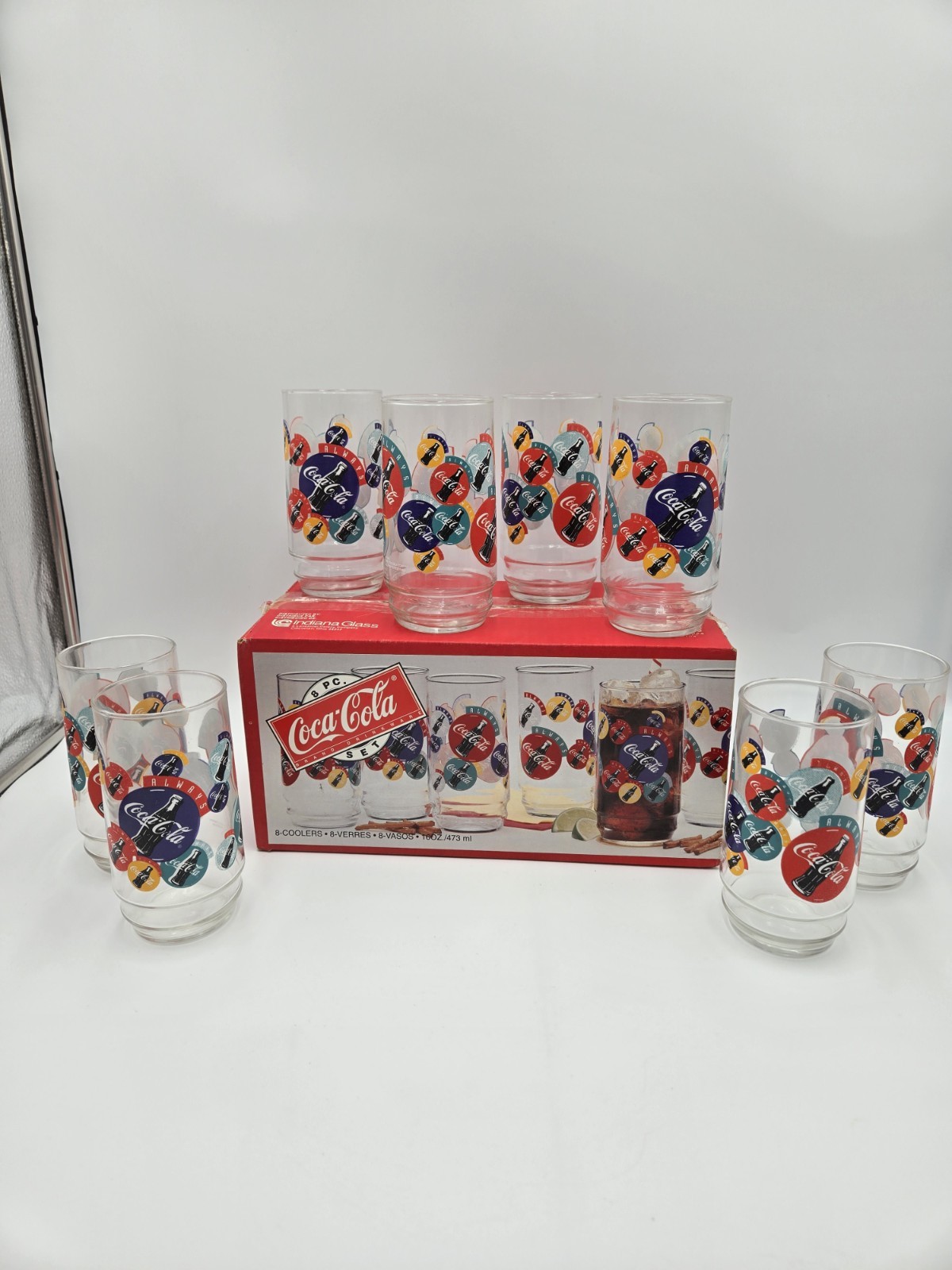 Vintage Coca-Cola Glasses Set of 8 Indiana Glass (A3)