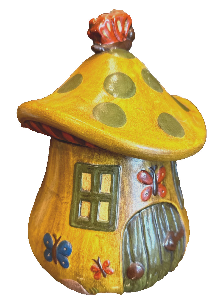 VTG Lefton Hand-painted Mushroom House Cookie Jar. Made in Italy. Delightful
