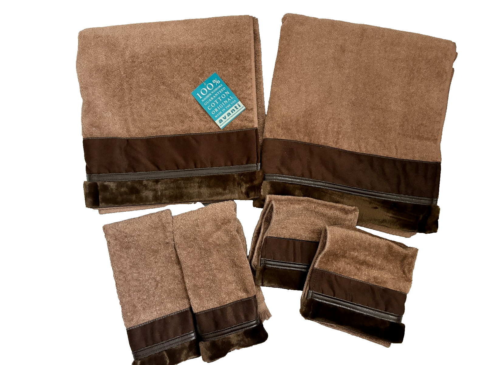 Vtg AVANTI Luxury TOWEL Set 6 pc Bath Fingertip  Washcloth Towels NEW Brown