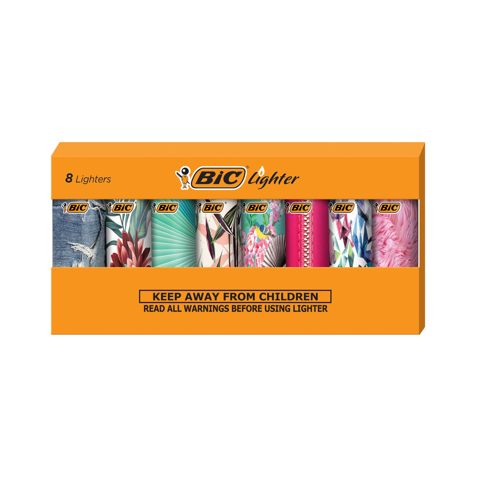 BIC Mini Lighter, Assorted Fashion Designs, Set of 8 Pocket Lighters