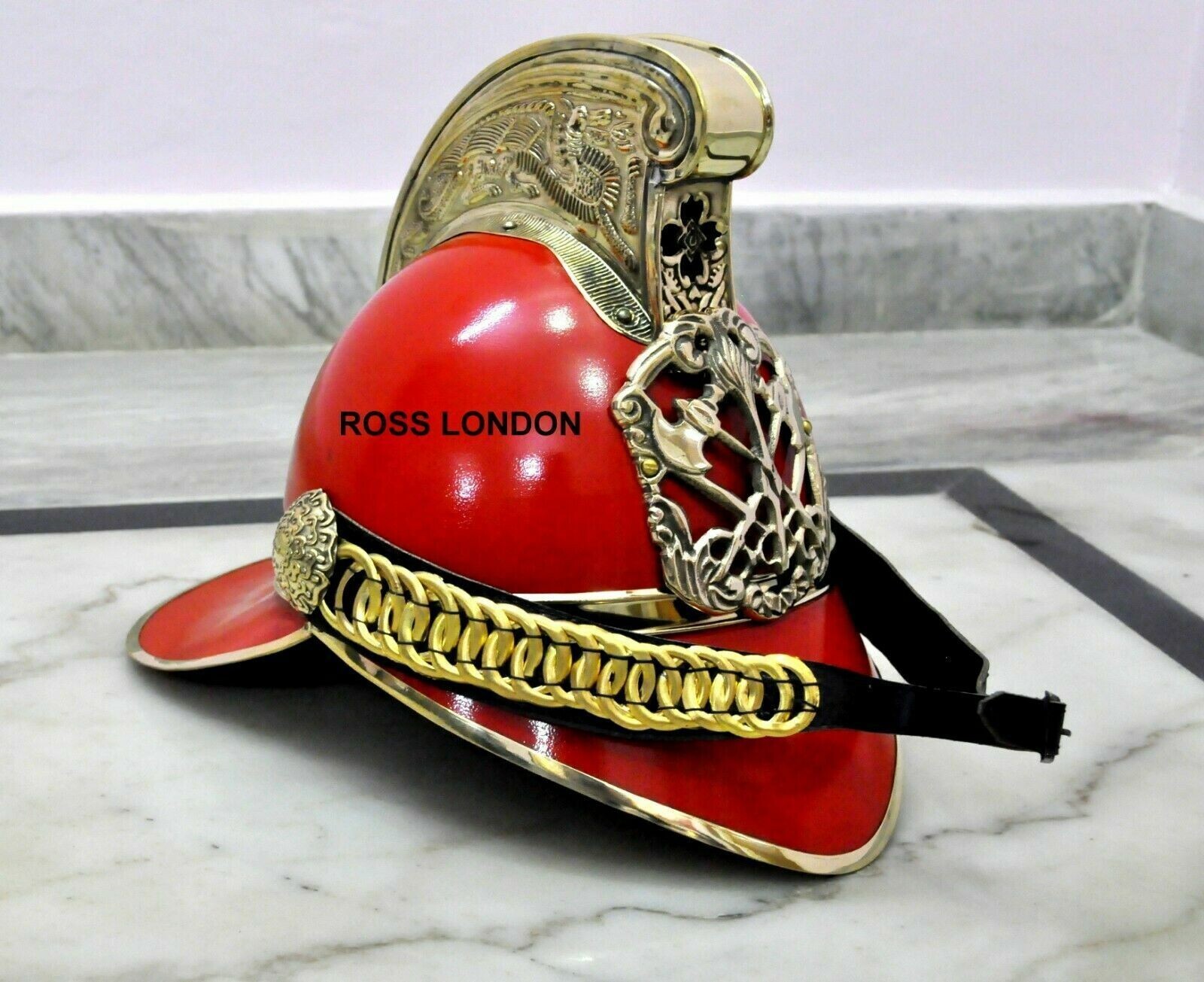 Fire Fighter Red Finish Fireman Victorian British Chief Brass Fireman Helmet