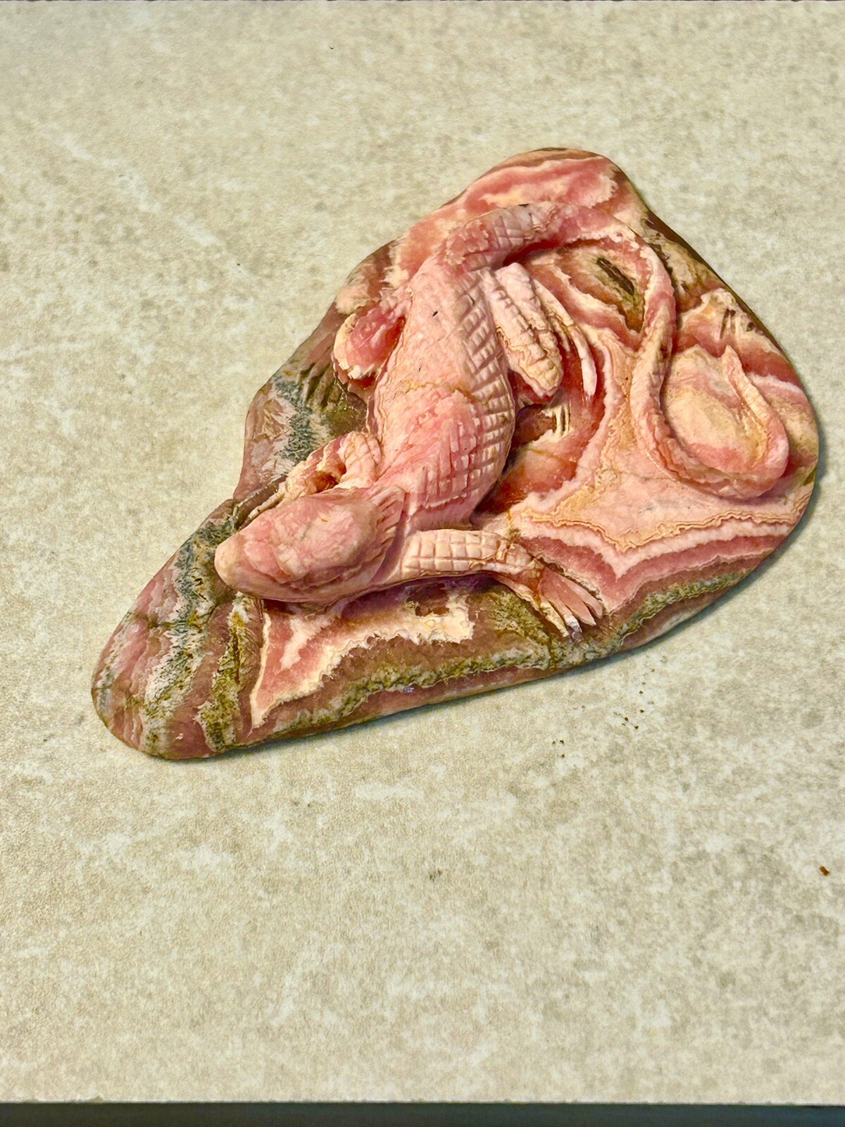 Absolutely Beautiful Detailed Rhodochrosite Carving Of Gecko From Argentina Absolutely Beautiful Detailed Rhodochrosite Carving Of Gecko From Argentina