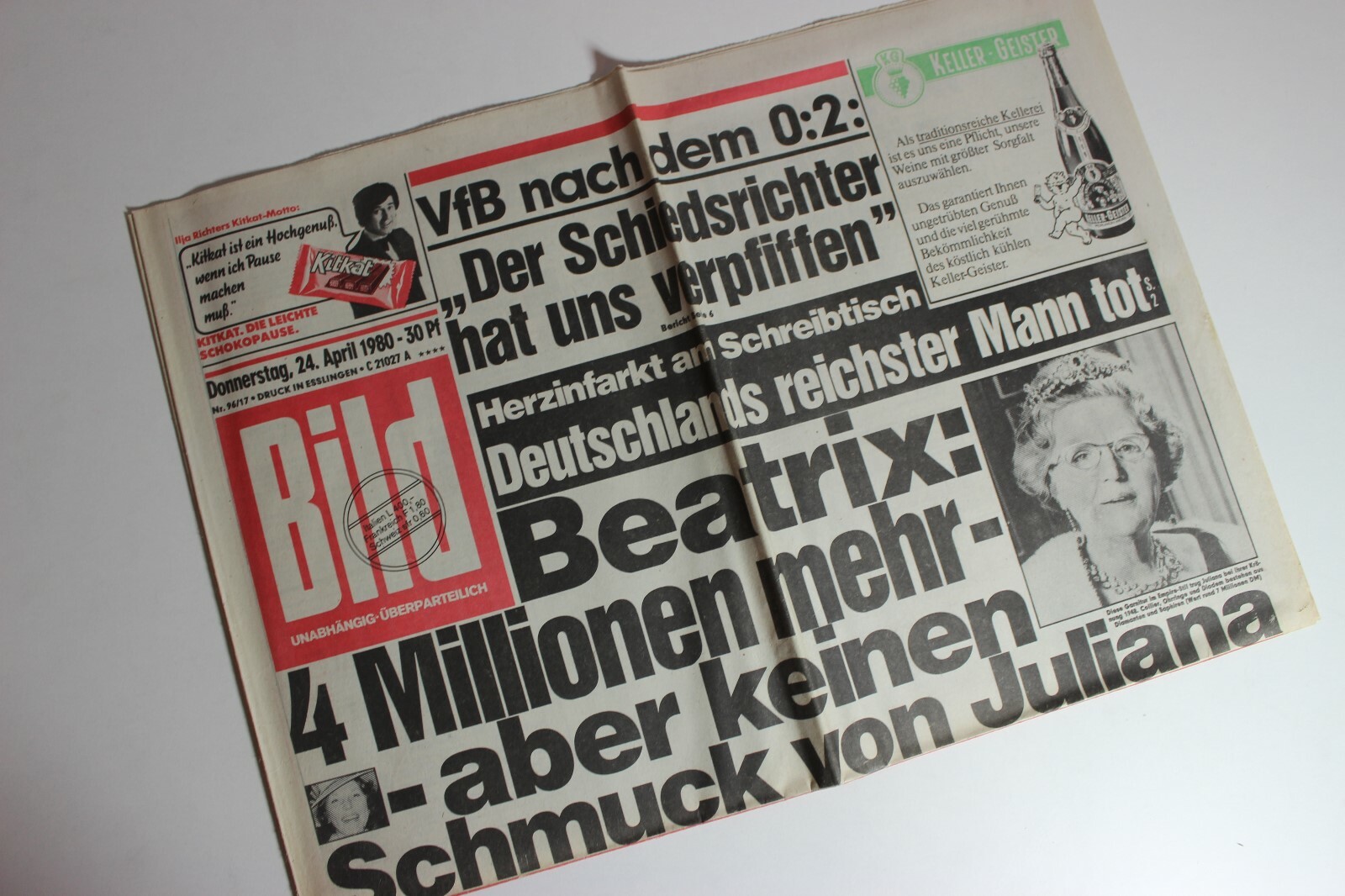Bildzeitung 24.04.1980 April 24.4.1980 40. 41. 42. 43. 44th Birthday 