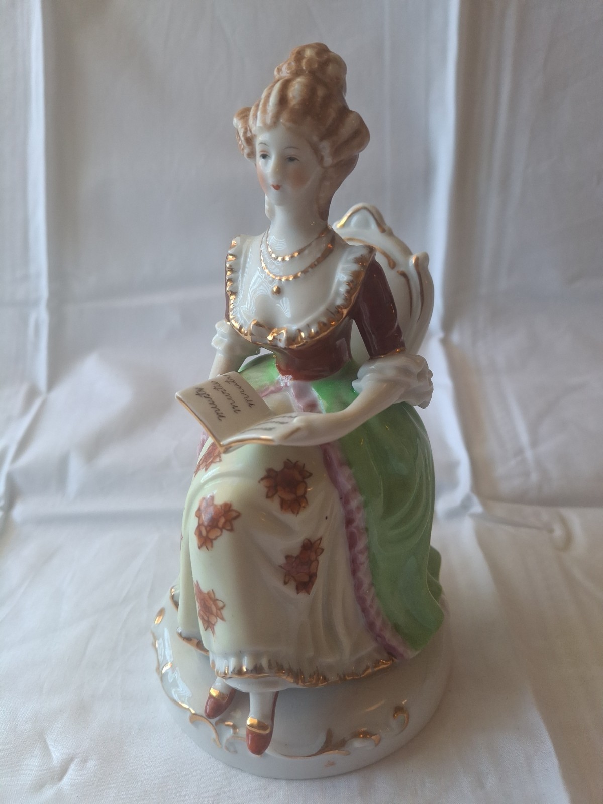 Vintage Maruyama Porcelain Figurine Girl Reading Book Occupied Japan