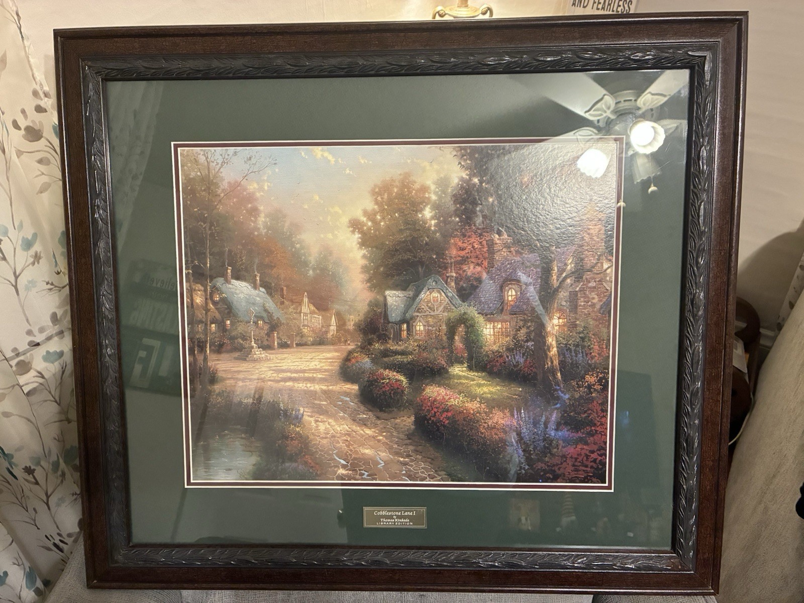 Thomas Kinkade Cobblestone Lane I Home Interiors Library Edition Framed 30”x26”