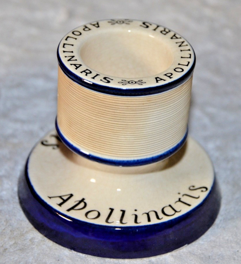Apollinaris Match Holder Striker Navy Blue White Burslem England Vintage