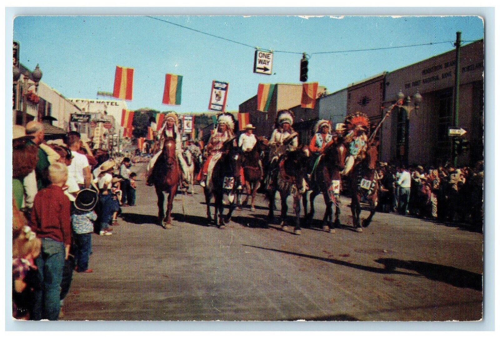 c1950\'s Indian Chiefs Round Up Parade Pendleton Oregon OR Vintage Postcard