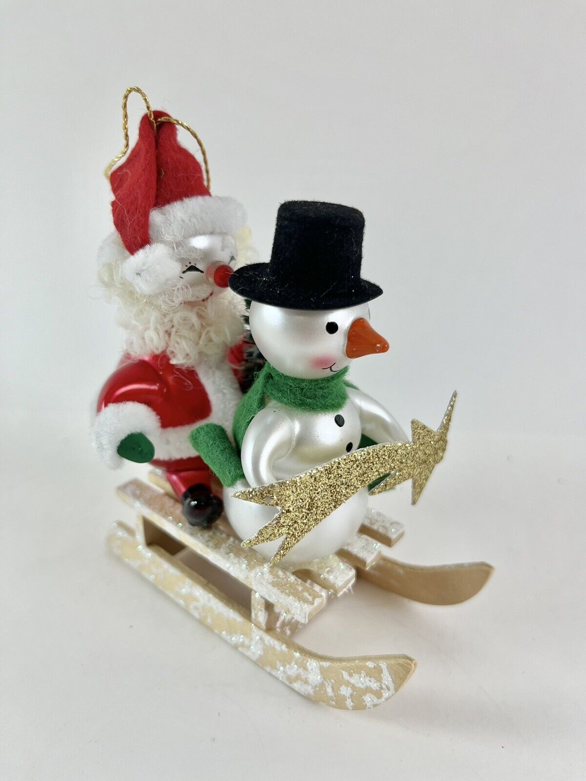 Radko 2000 SLEIGH DASH Santa & Snowman Glass Christmas Ornament 0013510