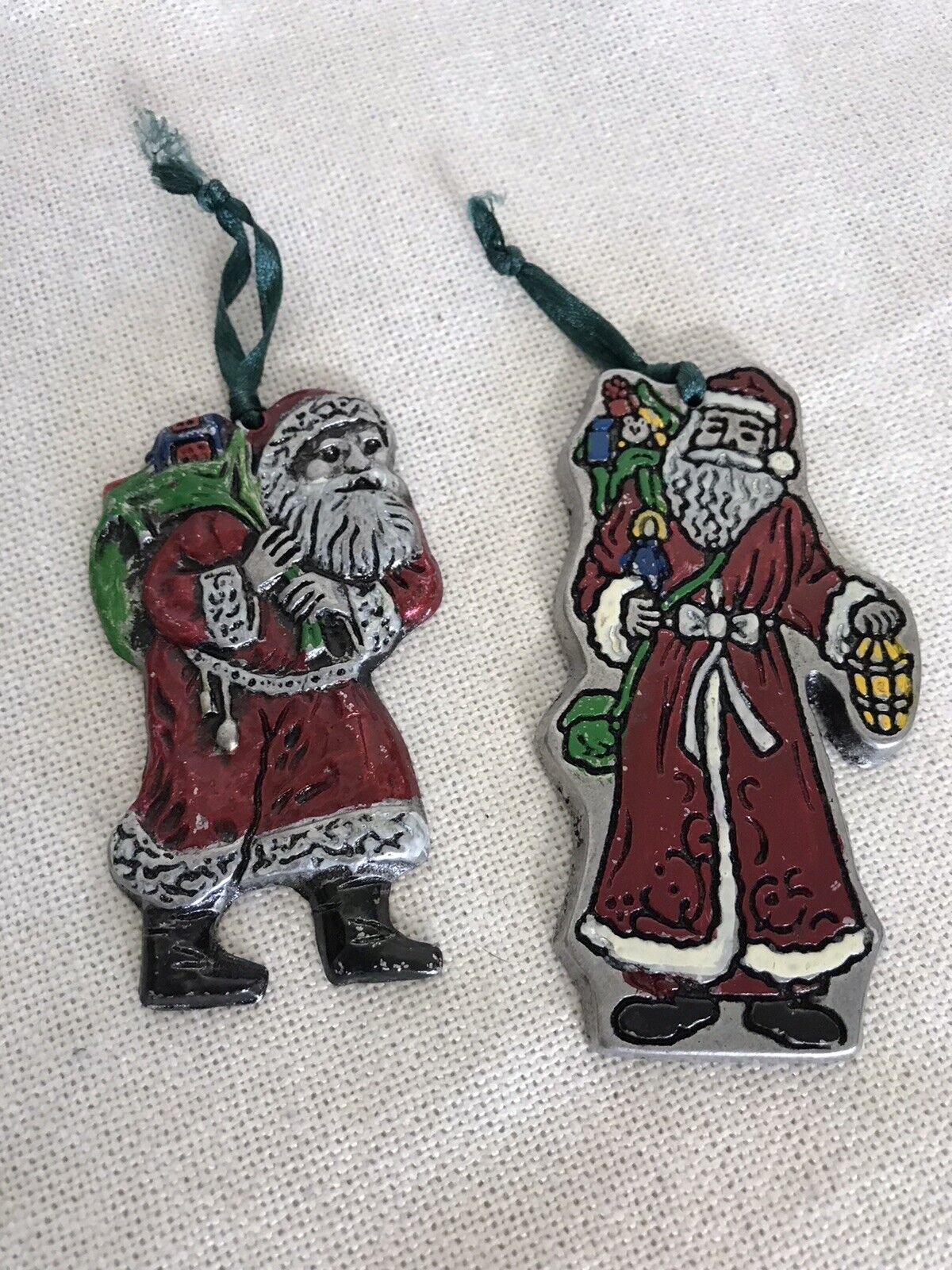 Pewter Santa Claus Christmas Ornaments Carrying Sack Toys Vtg 1990’s Painted