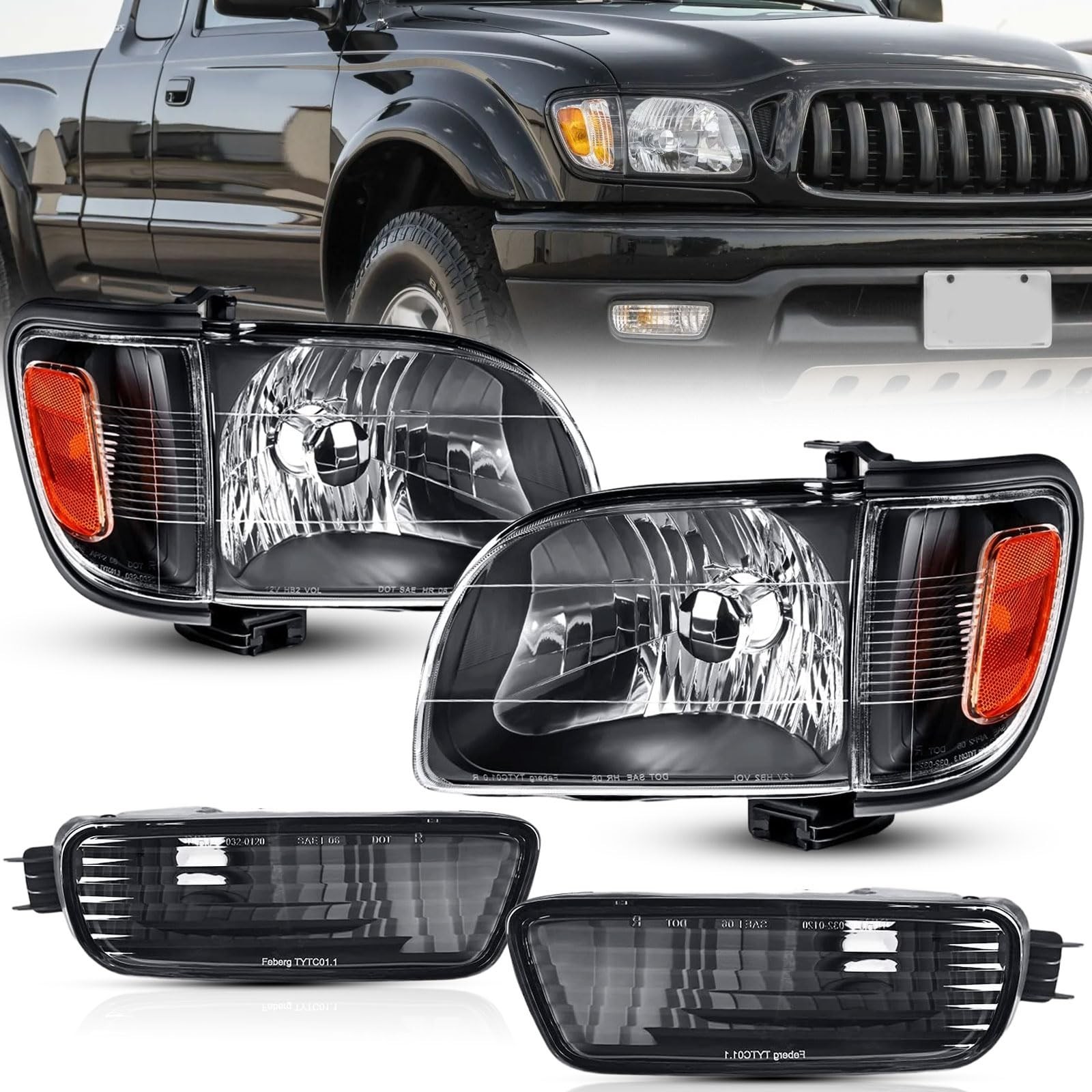 Headlights with Corner Bumper Lights Assembly for 2001 2002 2003 2004 Toyota ...