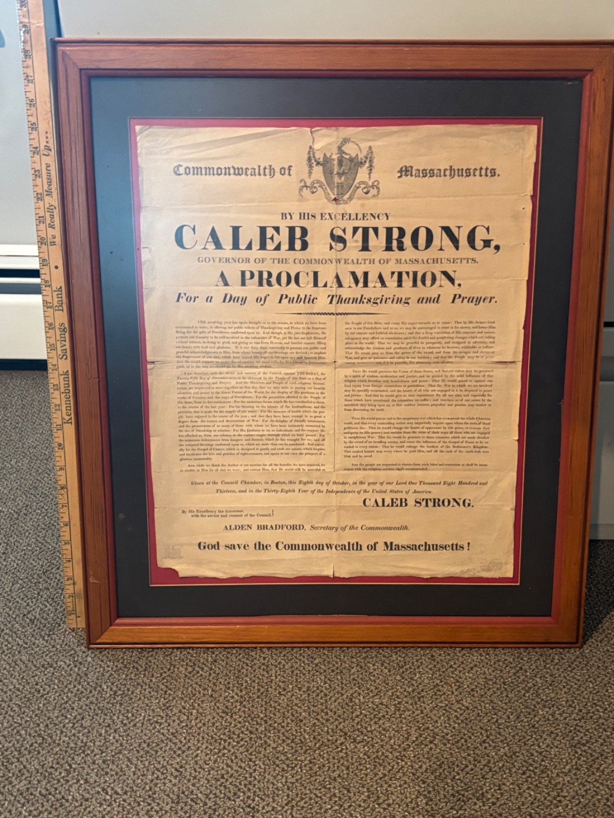 Rare 1813 Thanksgiving Proclamation Document MA War of 1812 Gov Caleb Strong