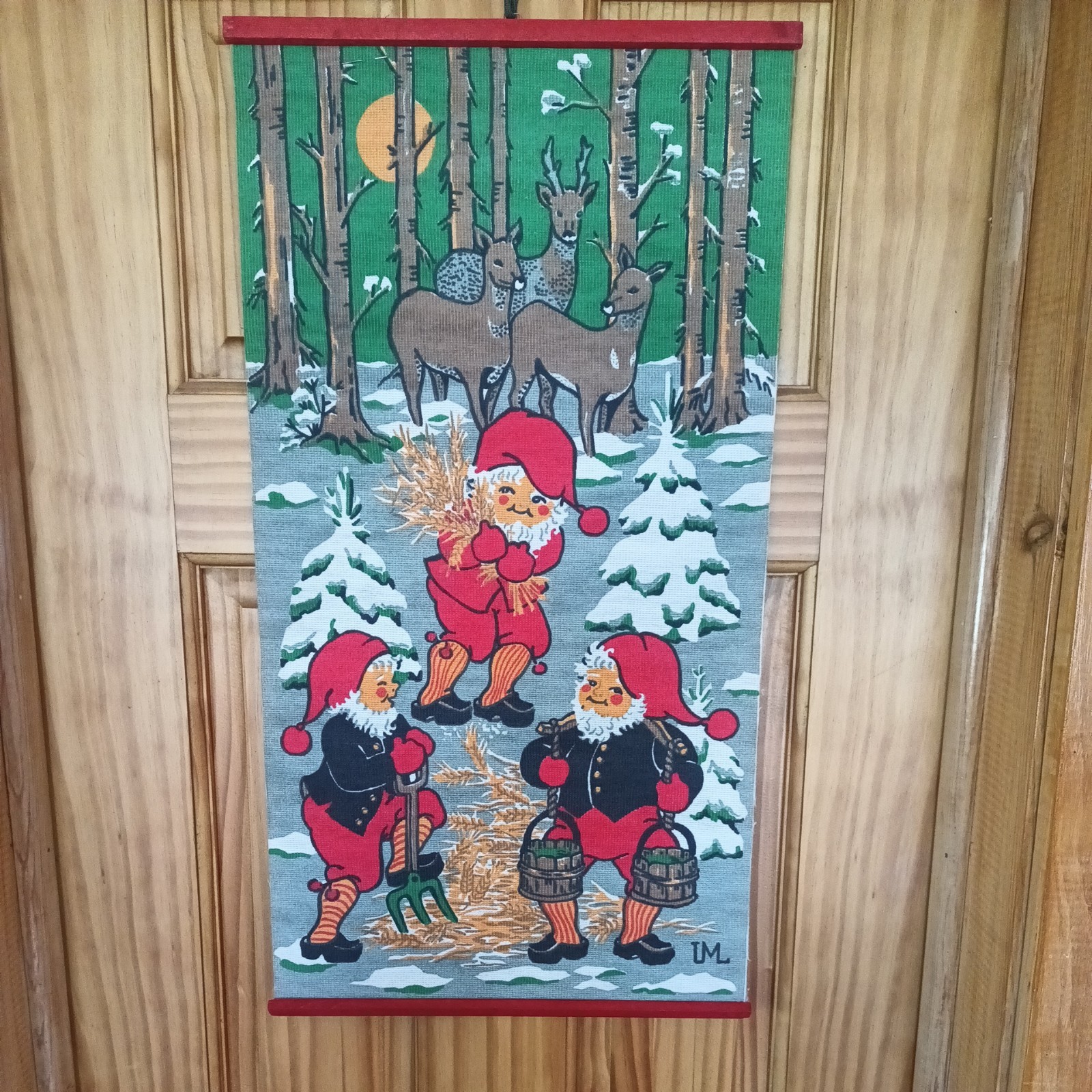 Vintage Folk Art Christmas Wall Hanging Gnomes&Deer Matdags Goteborg Sweden32x61 Vintage Folk Art Christmas Wall Hanging Gnomes&Deer Matdags Goteborg Sweden32x61