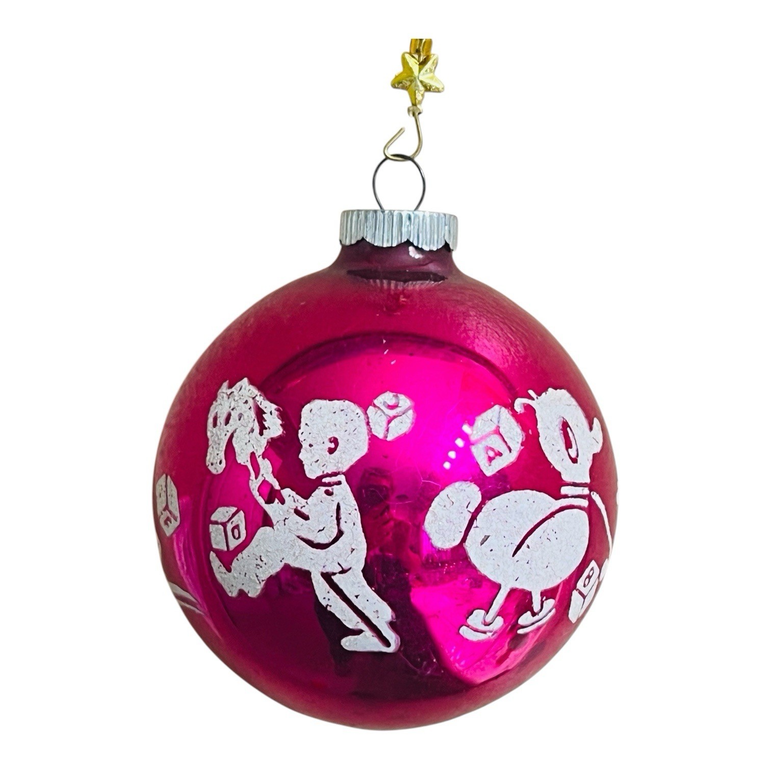 Large Pink Vintage Shiny Brite Stencil Nursery Rhyme Glass Ornament