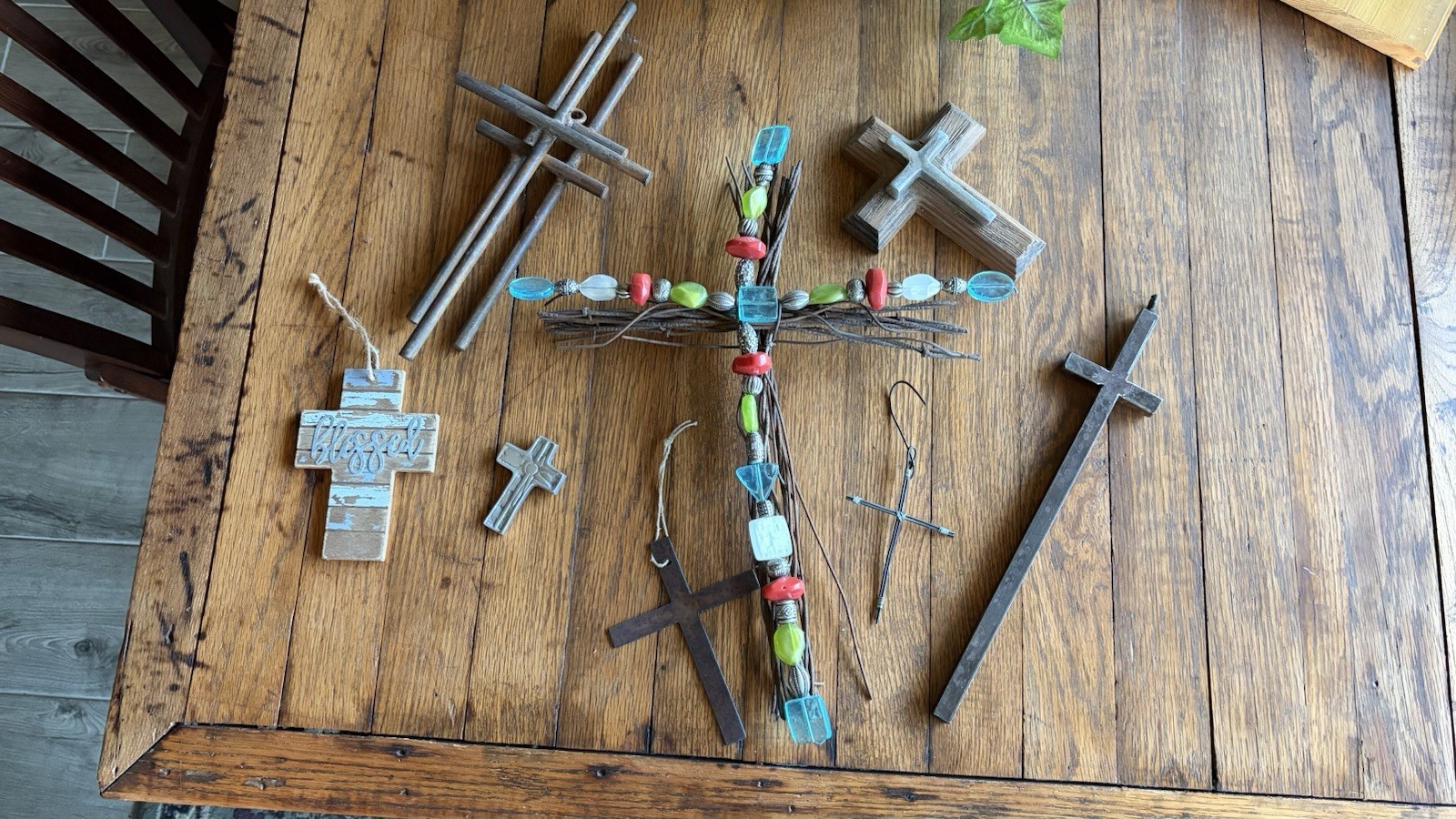 8 Handmade crosses, very unusual, Metal, Wood, Beads & Barbed Wire